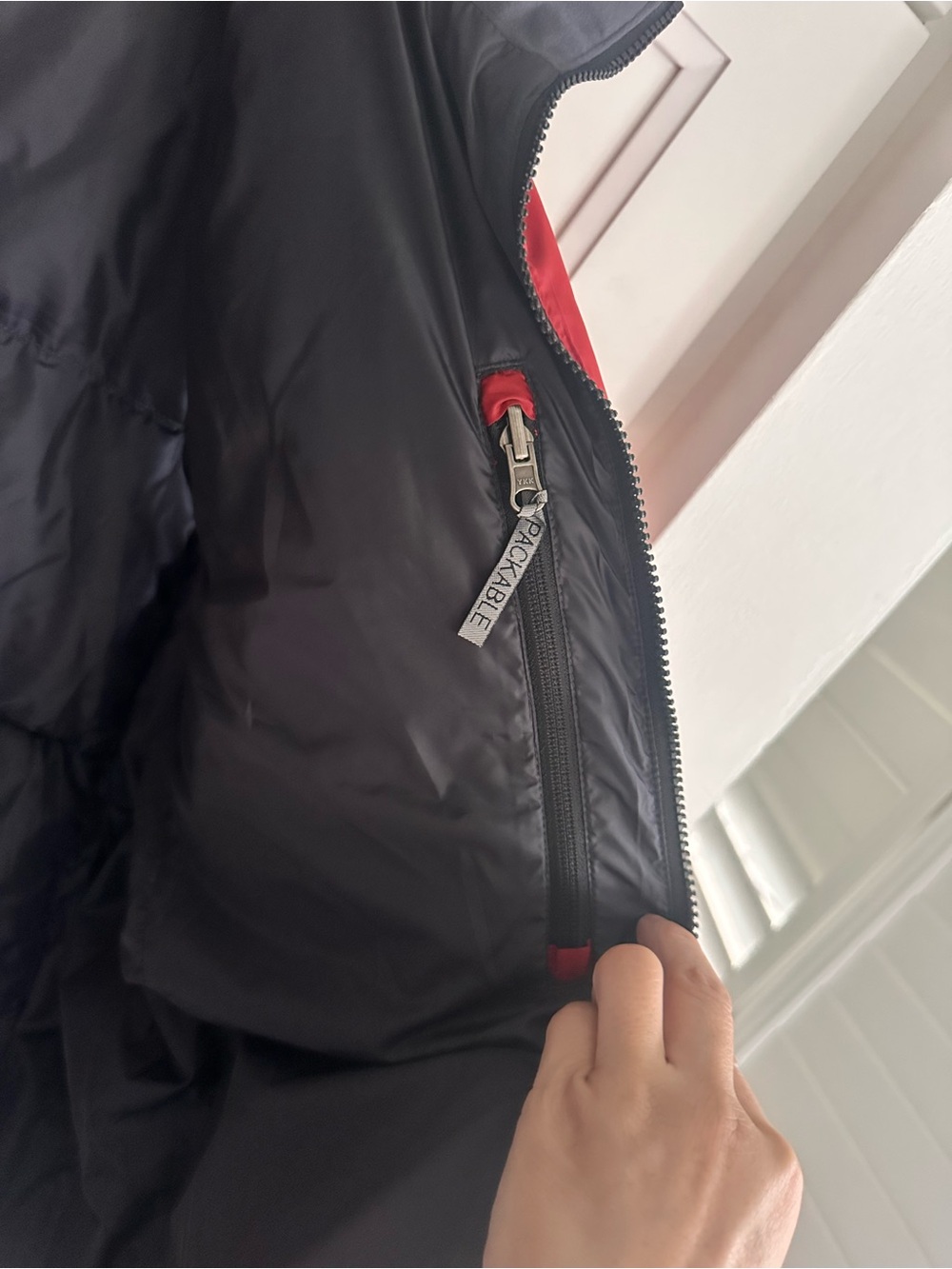 Eddie Bauer Men’s Red Puffer Goose Down Vest with Dark Gray Lining - Picture 7 of 8
